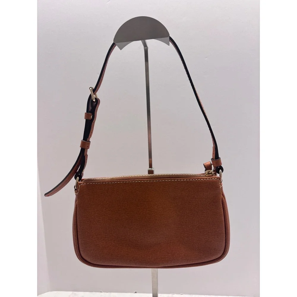 Dooney & Bourke Saffiano Leather Baguette Shoulder Bag Brown Caramel Small